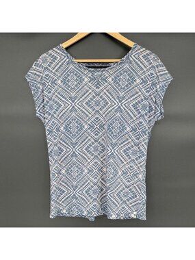 Smartwool Women’s Merino Wool Geometric Print Short Sleeve Shirt M Blue Hiking